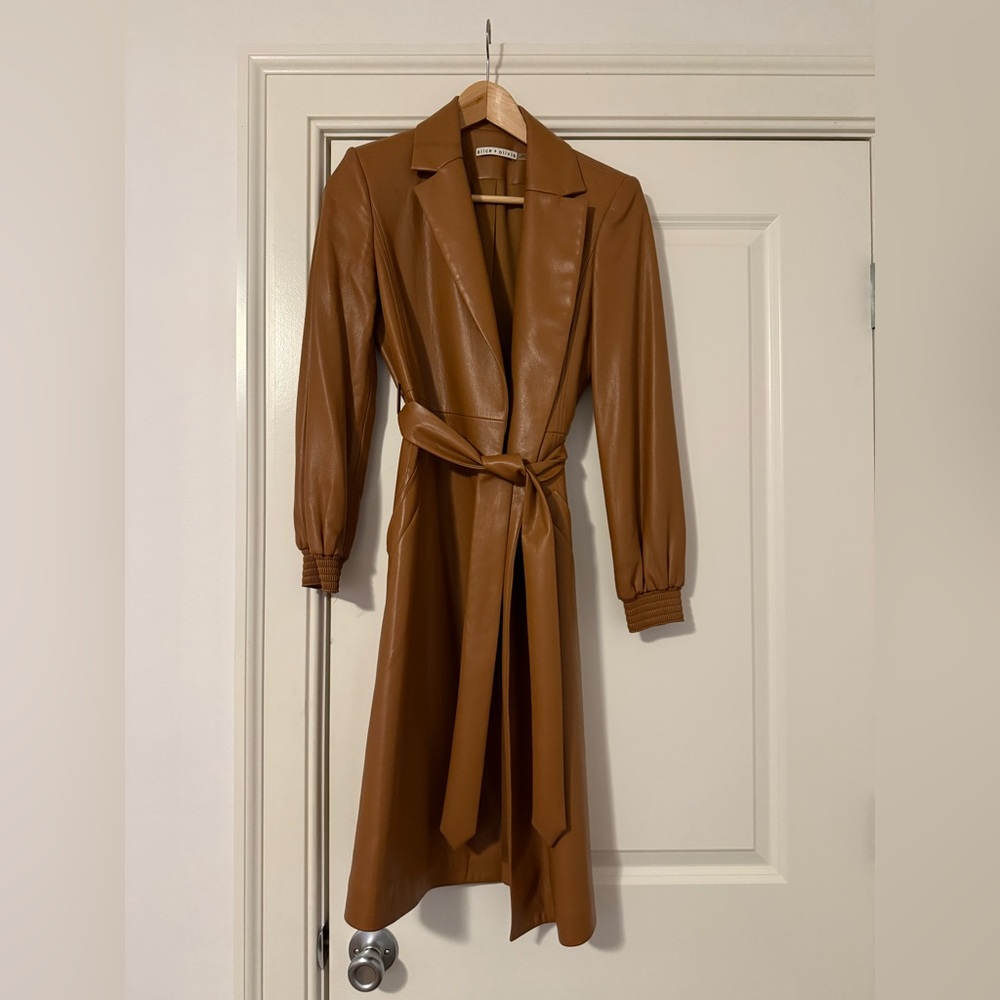 Alice + Olivia Tan Trench Coat faux leather